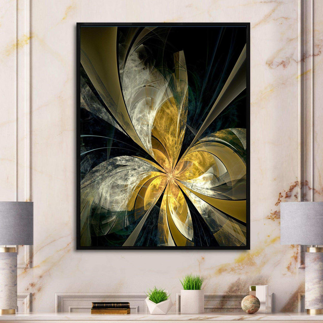 Symmetrical White Gold Fractal Flower - Modern Bedroom Wall Art