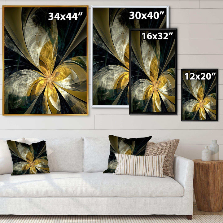 Symmetrical White Gold Fractal Flower - Modern Bedroom Wall Art