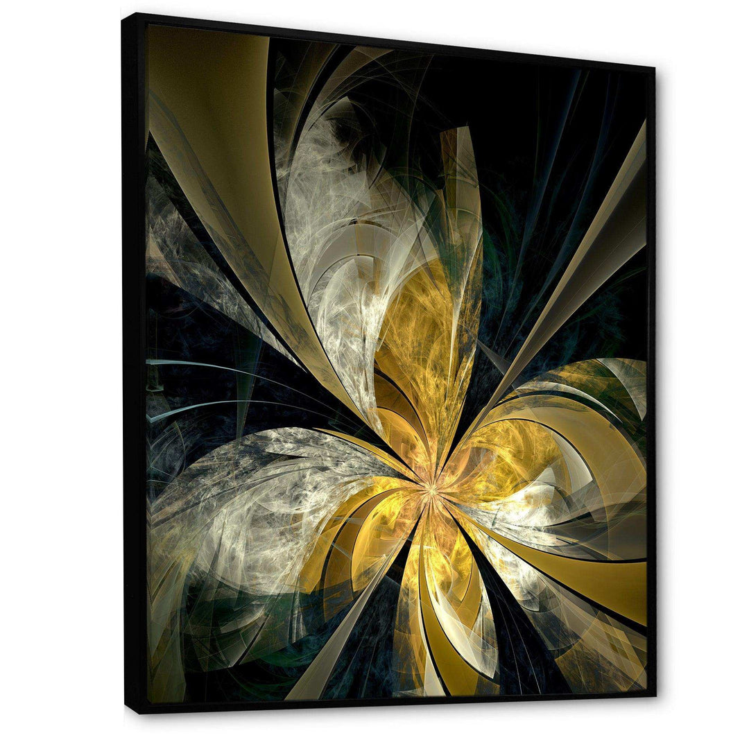 Symmetrical White Gold Fractal Flower - Modern Bedroom Wall Art