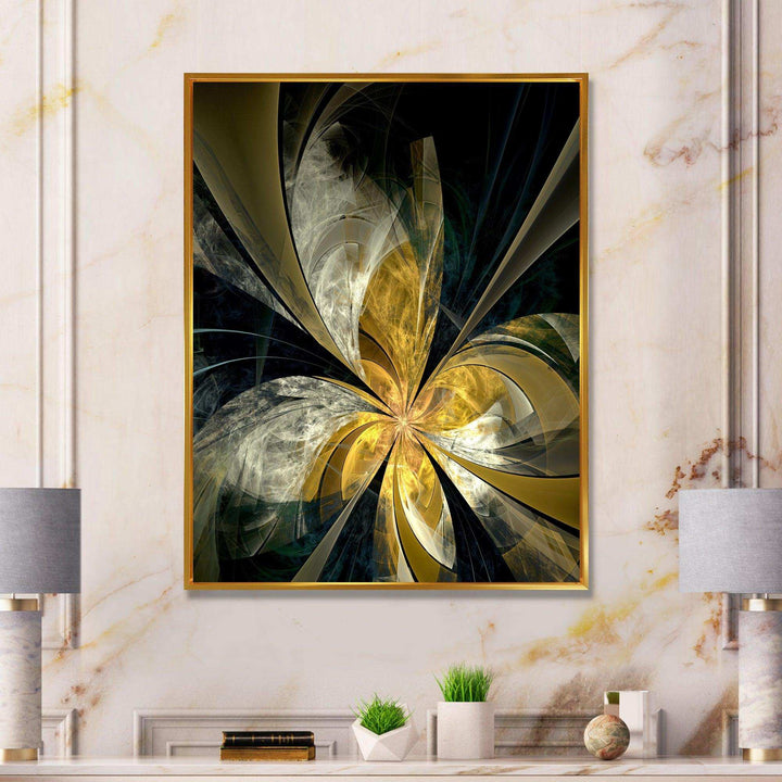 Symmetrical White Gold Fractal Flower - Modern Bedroom Wall Art