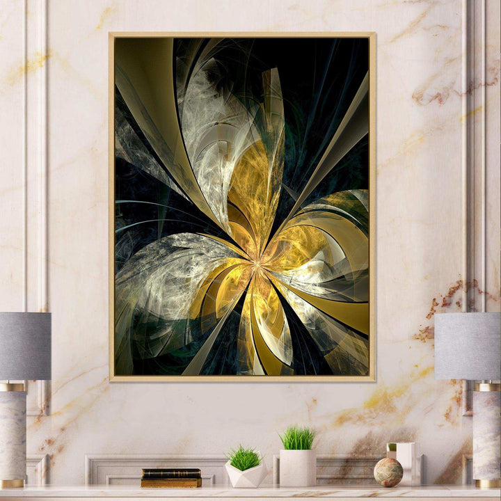 Symmetrical White Gold Fractal Flower - Modern Bedroom Wall Art