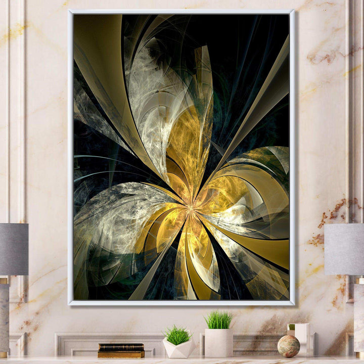 Symmetrical White Gold Fractal Flower - Modern Bedroom Wall Art