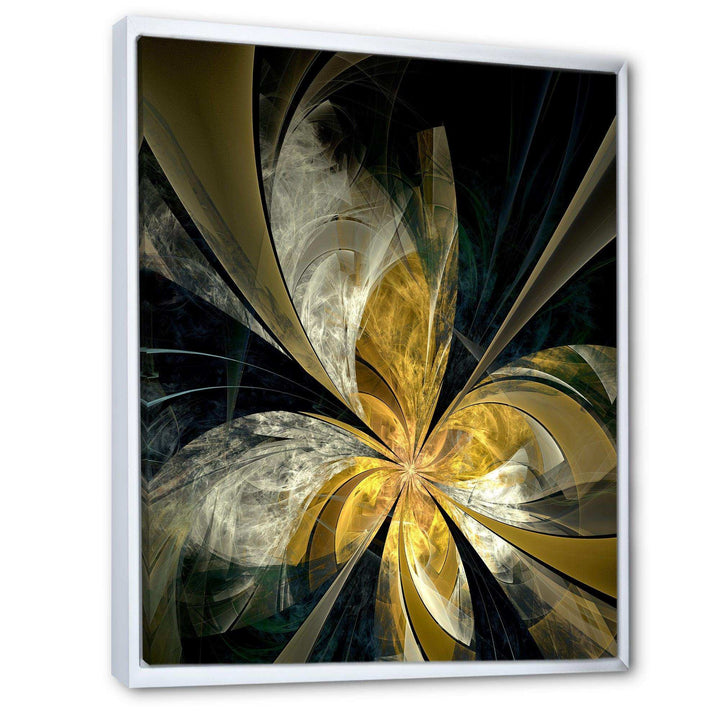 Symmetrical White Gold Fractal Flower - Modern Bedroom Wall Art