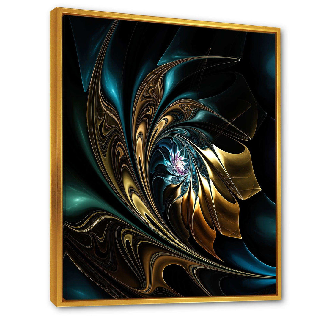 Brown Blue Fractal Flower in Black - Modern Canvas Wall Art