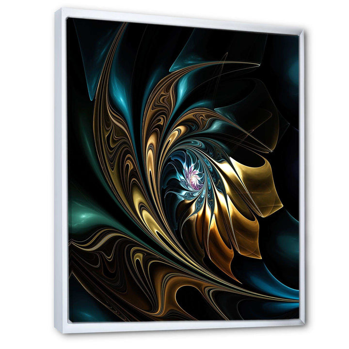 Brown Blue Fractal Flower in Black - Modern Canvas Wall Art