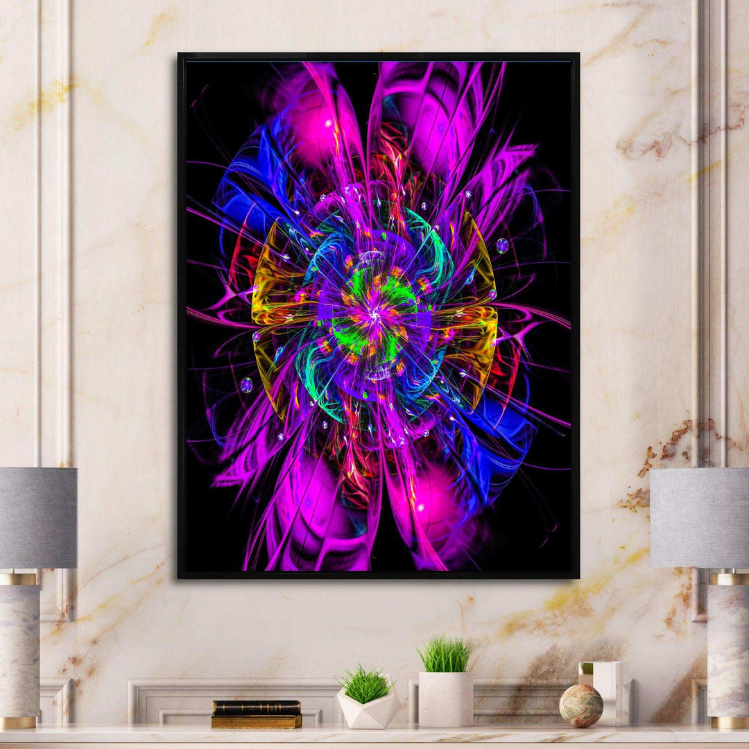 Ideal Fractal Flower Digital Art in Purple - Modern Living Room Wall Decor