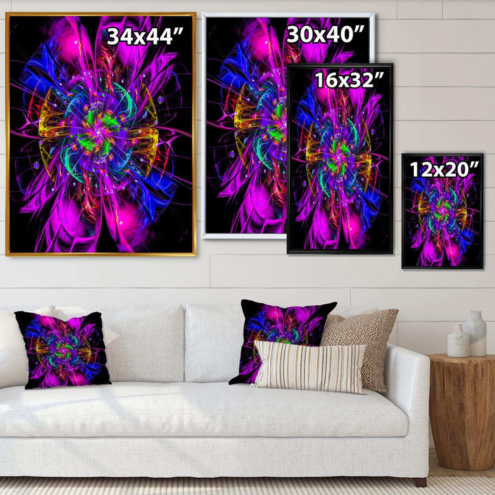 Ideal Fractal Flower Digital Art in Purple - Modern Living Room Wall Decor