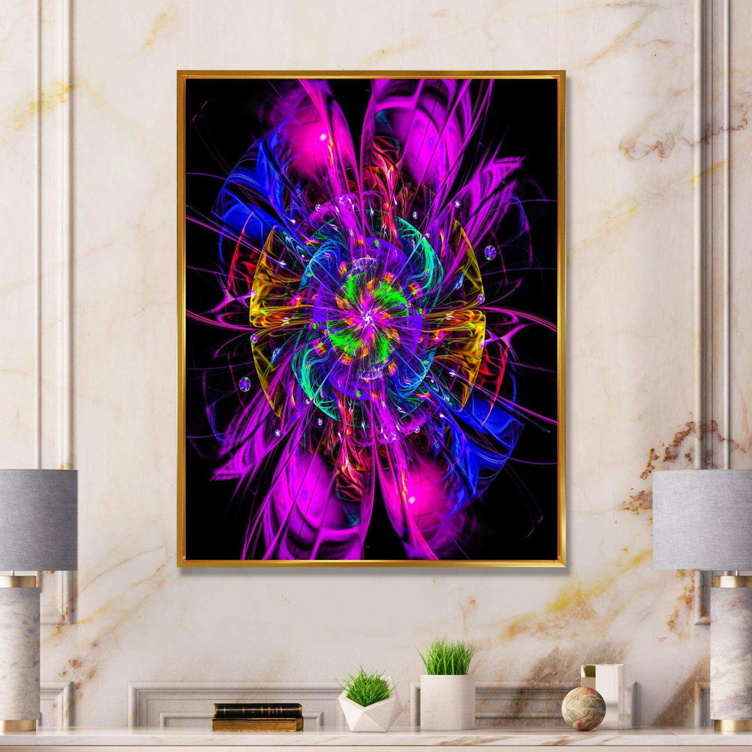 Ideal Fractal Flower Digital Art in Purple - Modern Living Room Wall Decor