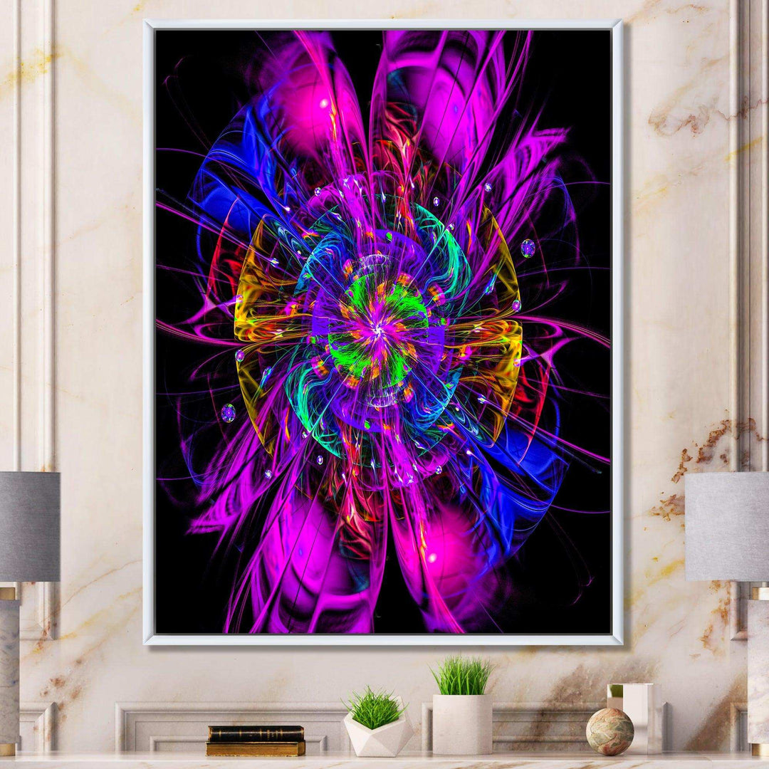 Ideal Fractal Flower Digital Art in Purple - Modern Living Room Wall Decor