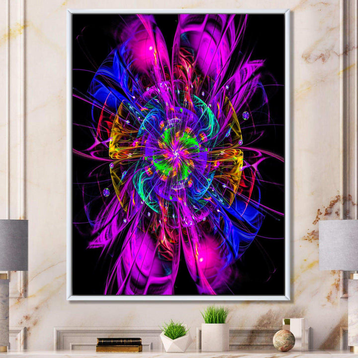 Ideal Fractal Flower Digital Art in Purple - Modern Living Room Wall Decor