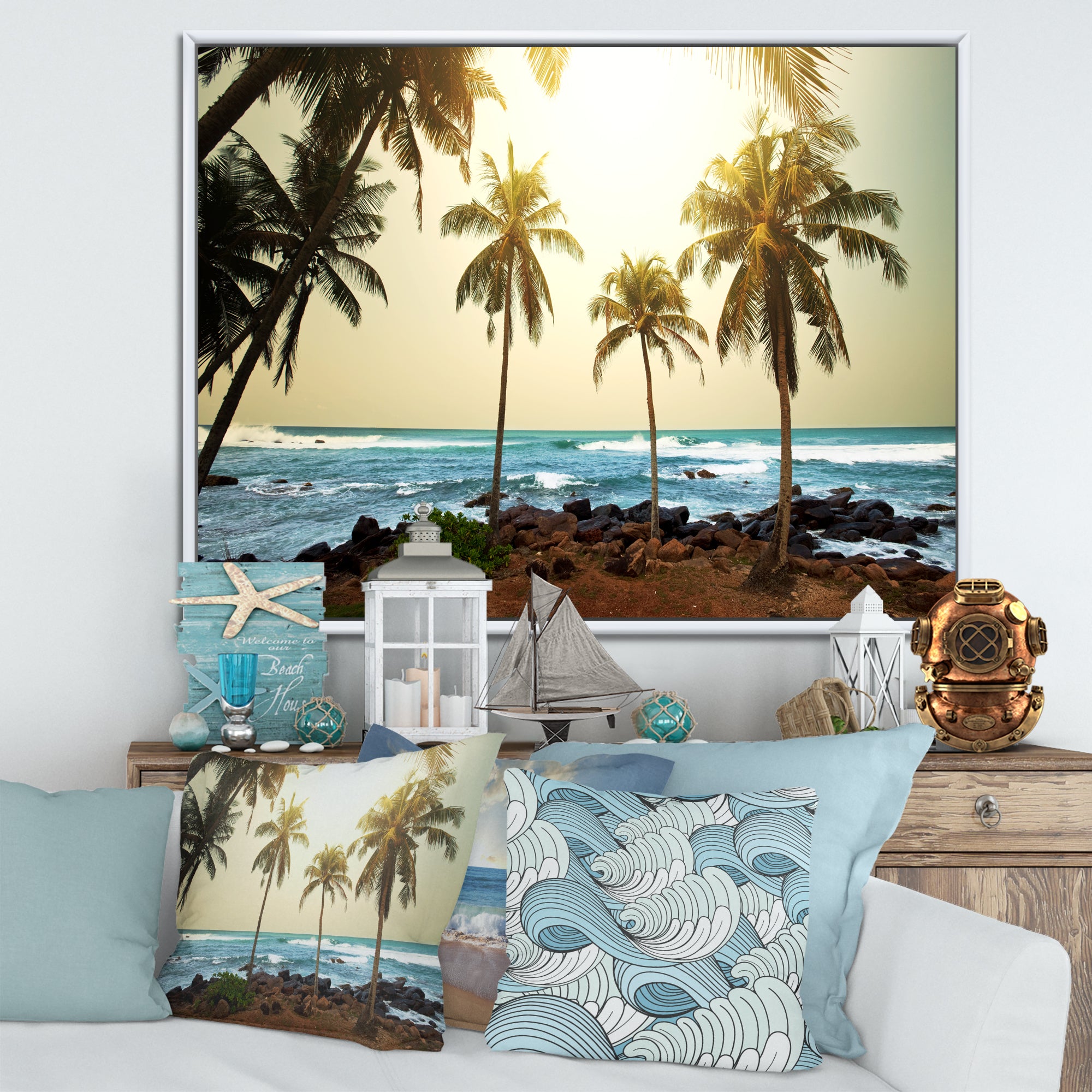 Rocky Tropical Beach with Palms