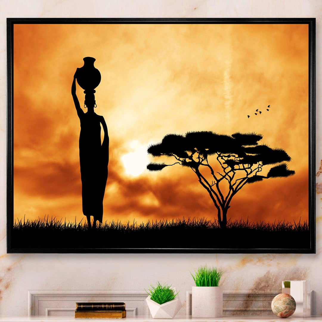African Woman and Lonely Tree