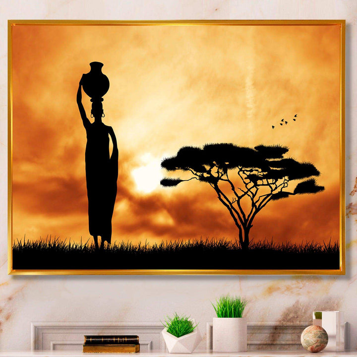 African Woman and Lonely Tree