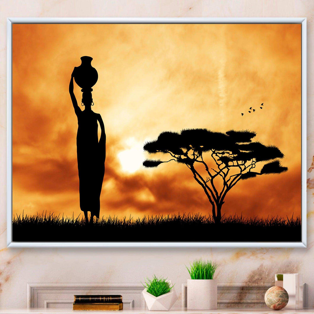 African Woman and Lonely Tree