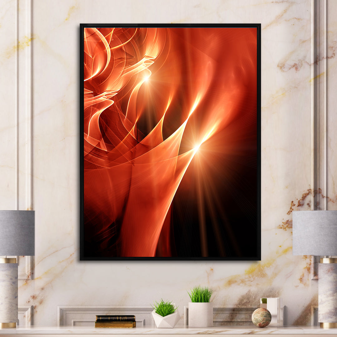 Abstract Warm Brown Fractal Design Framed Canvas Vibrant Black - 1.5" Thick