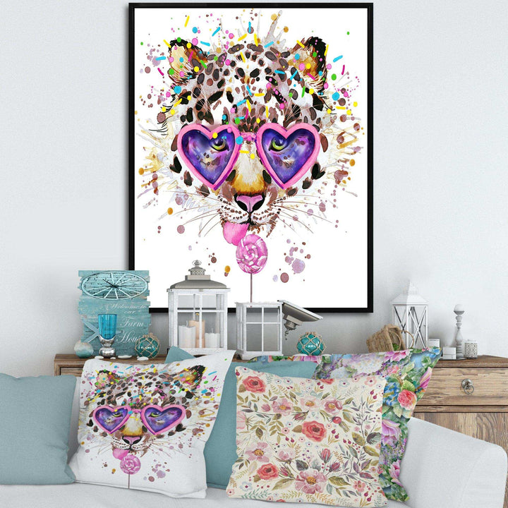 Funny Leopard with Heart Glasses