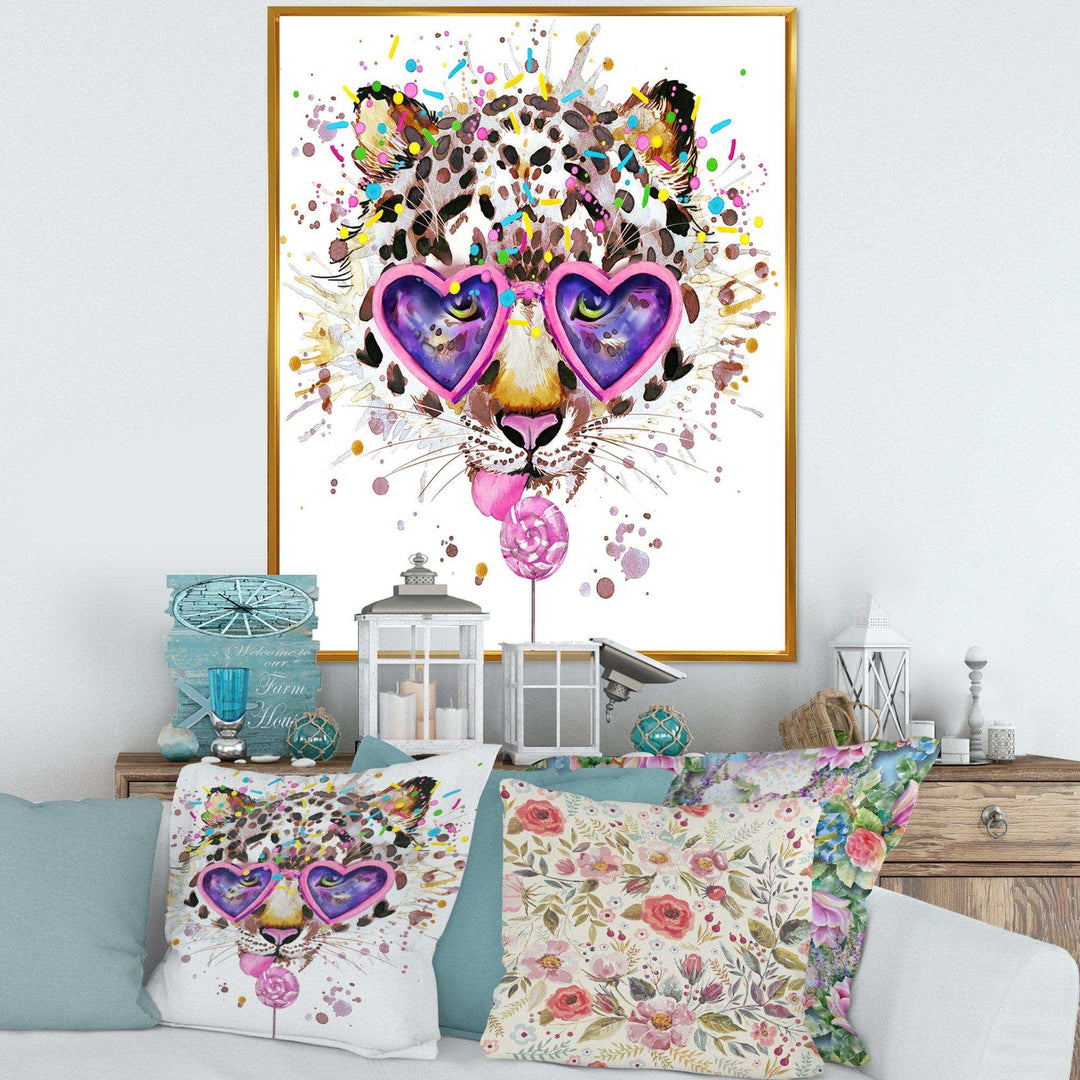 Funny Leopard with Heart Glasses