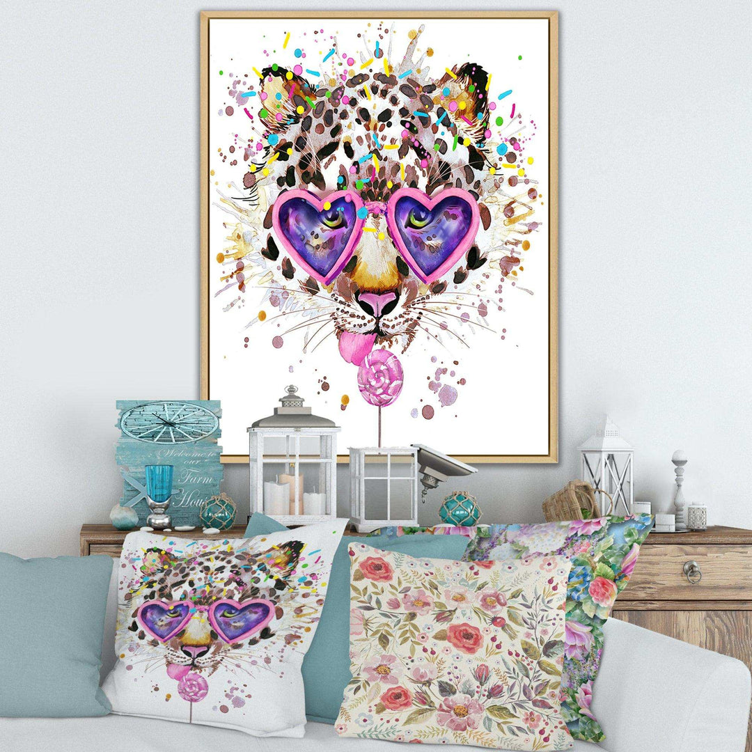 Funny Leopard with Heart Glasses