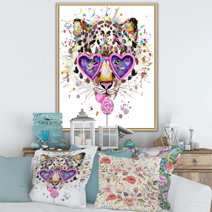 Funny Leopard with Heart Glasses