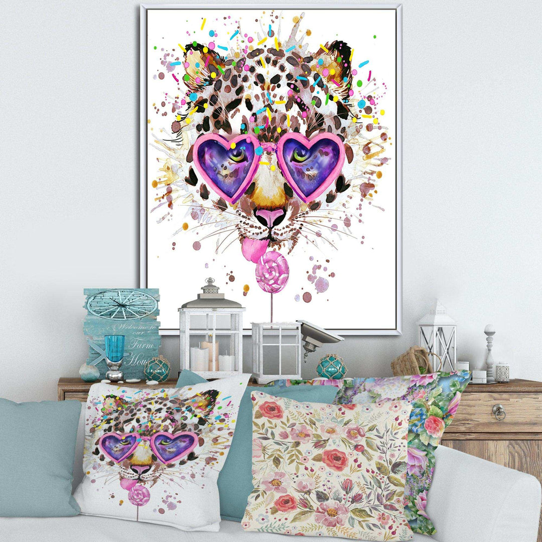 Funny Leopard with Heart Glasses