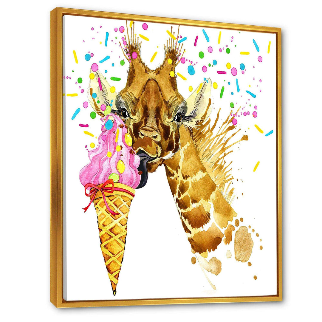 Giraffe Eating Ice Cream Watercolor