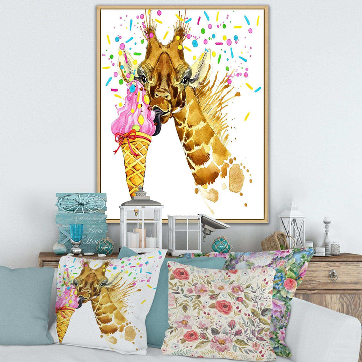 Giraffe Eating Ice Cream Watercolor