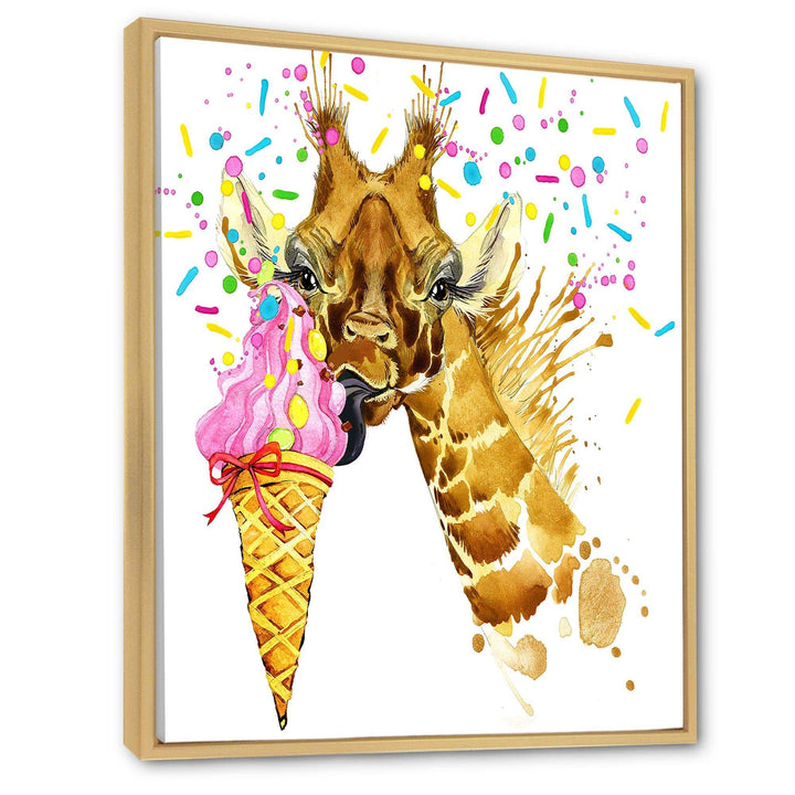 Giraffe Eating Ice Cream Watercolor