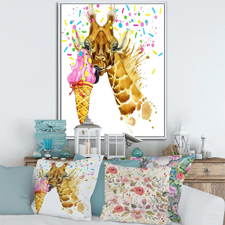 Giraffe Eating Ice Cream Watercolor