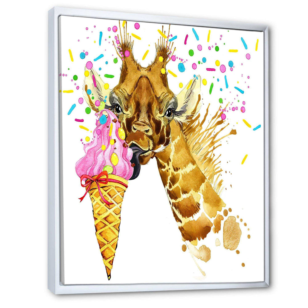 Giraffe Eating Ice Cream Watercolor