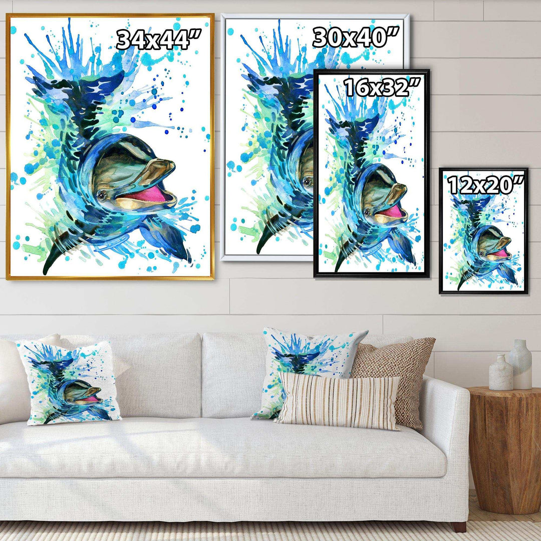 Large Blue Dolphin Watercolor
