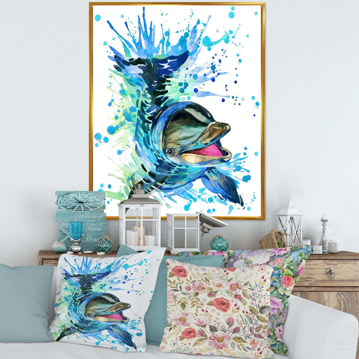 Large Blue Dolphin Watercolor