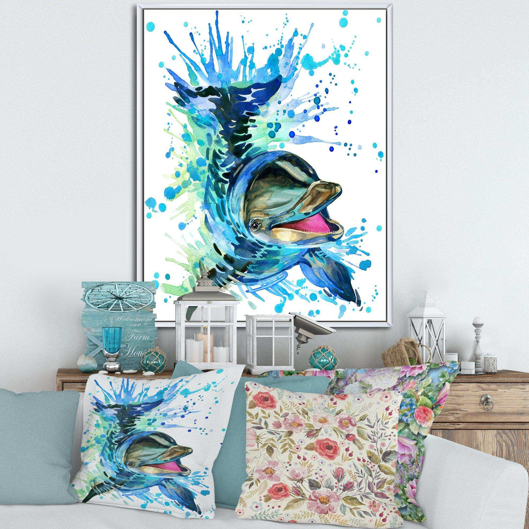 Large Blue Dolphin Watercolor