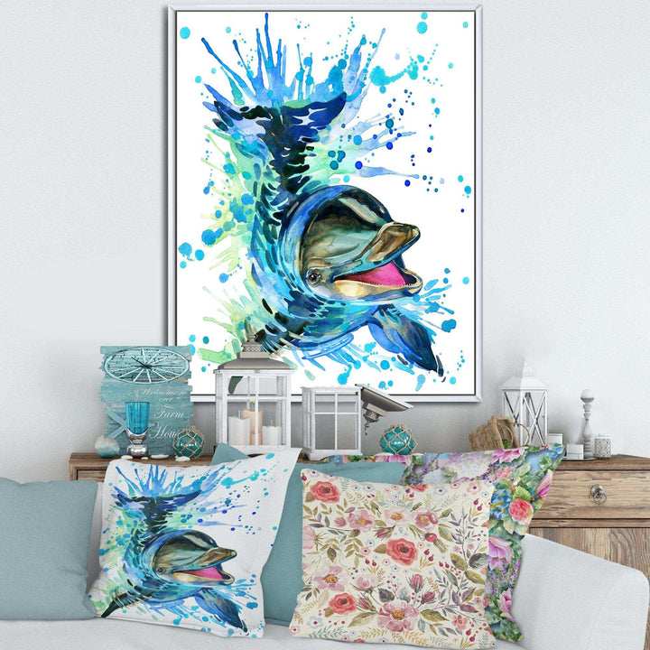 Large Blue Dolphin Watercolor