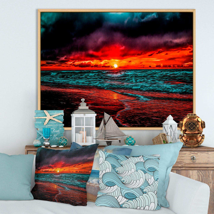 Red Sunset over Blue Waters