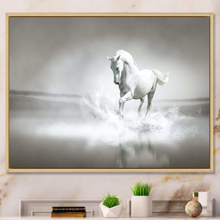 White Horse Running in Water