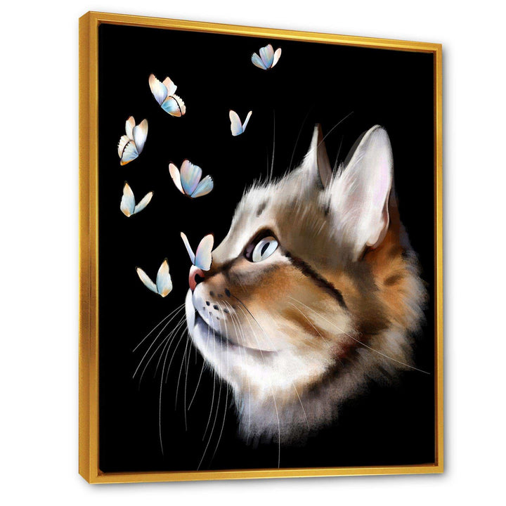 Cat with Butterflies on Black