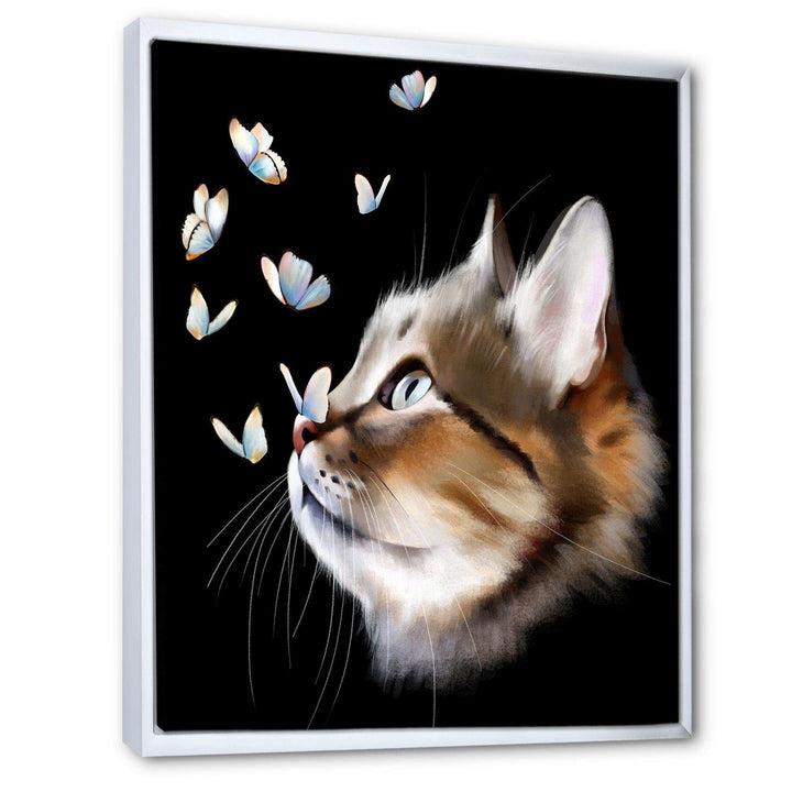 Cat with Butterflies on Black