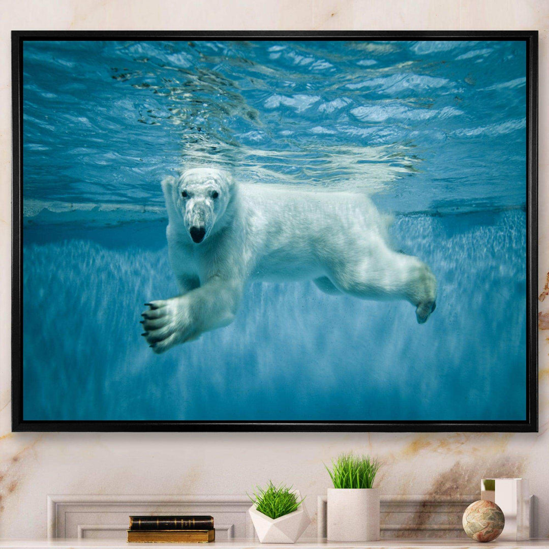 Polar Bear Swimming under Water