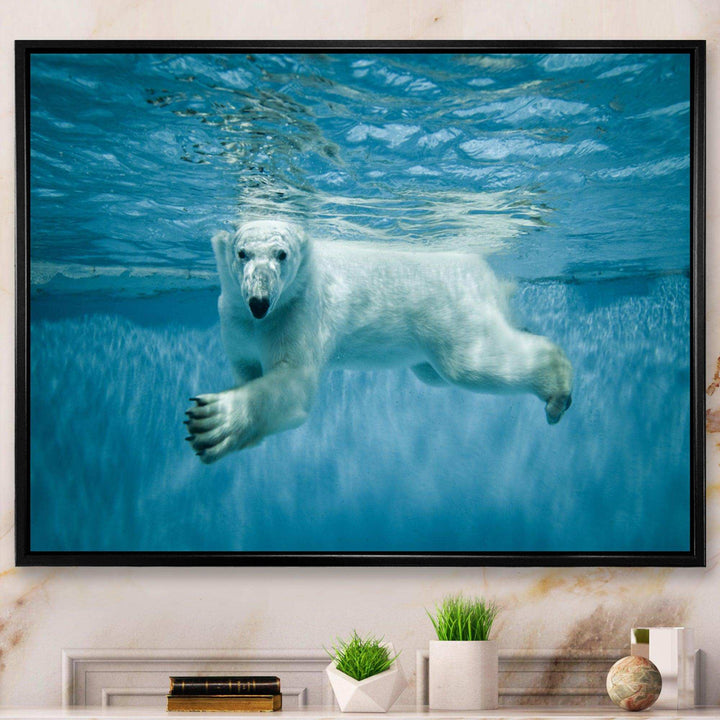 Polar Bear Swimming under Water
