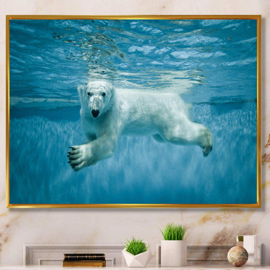 Polar Bear Swimming under Water