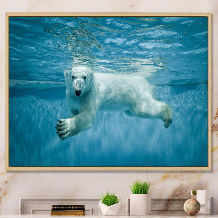 Polar Bear Swimming under Water