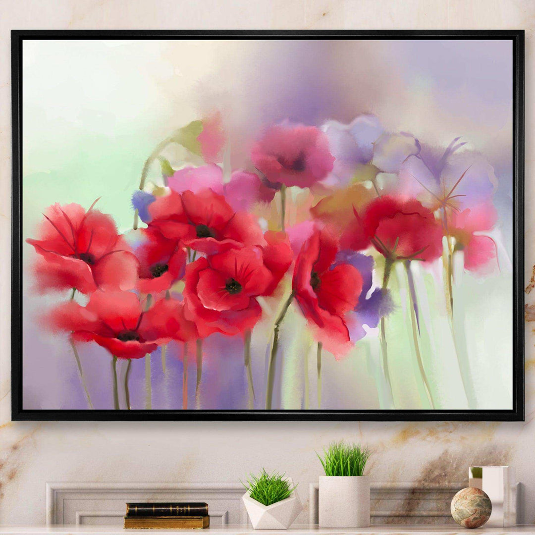 Watercolor Red Poppy Flowers Painting
