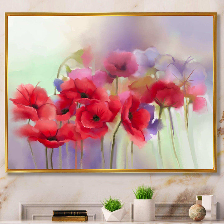 Watercolor Red Poppy Flowers Painting