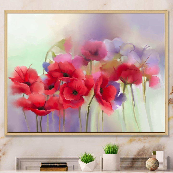 Watercolor Red Poppy Flowers Painting