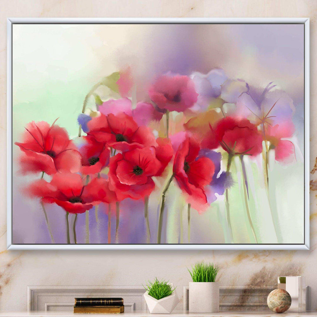 Watercolor Red Poppy Flowers Painting
