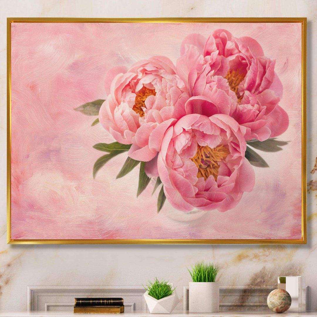 Peony Flowers in Vase on Pink