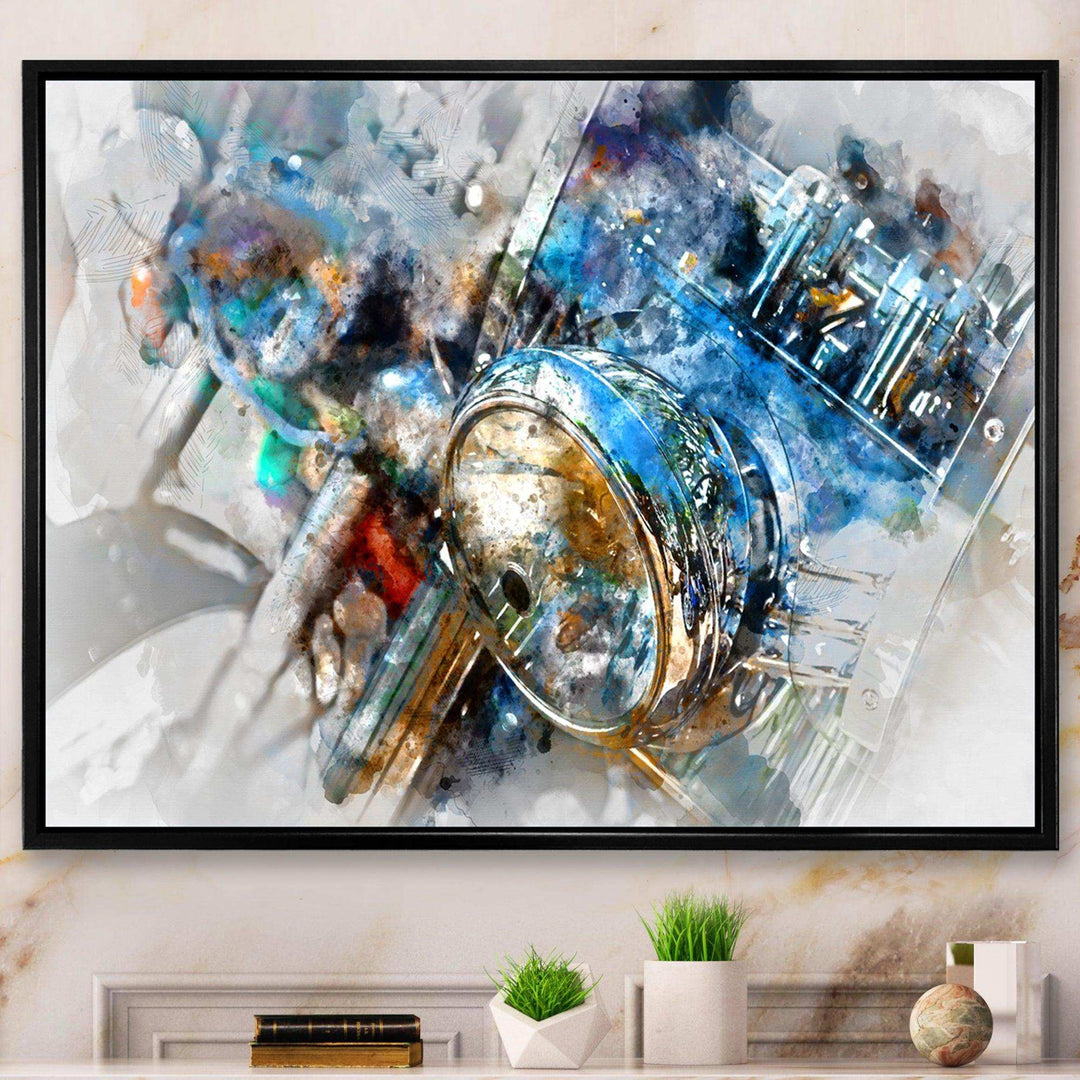 Motorcycle Headlight Watercolor - Modern Bedroom Wall Art