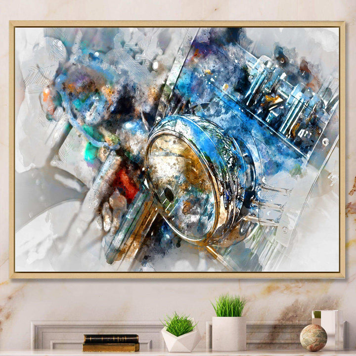 Motorcycle Headlight Watercolor - Modern Bedroom Wall Art