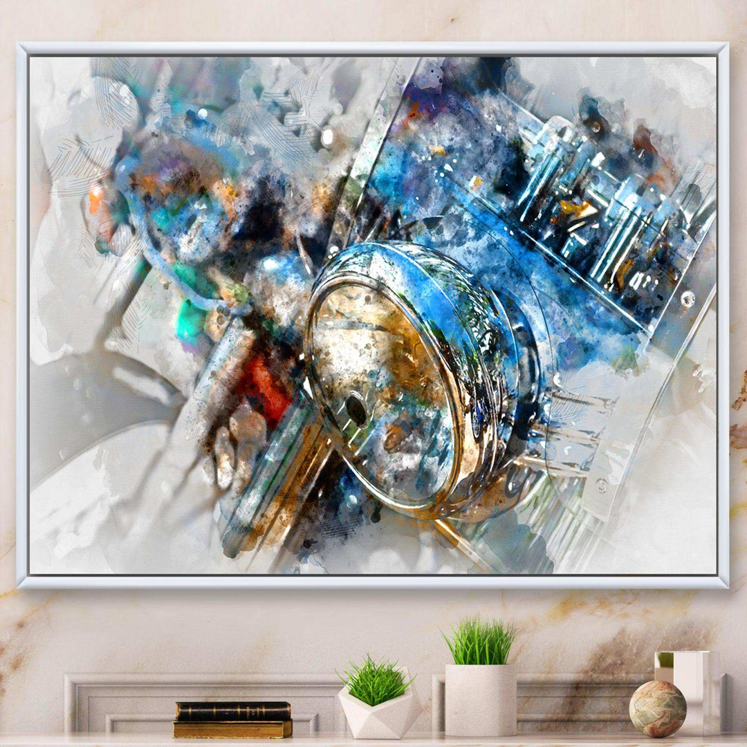 Motorcycle Headlight Watercolor - Modern Bedroom Wall Art