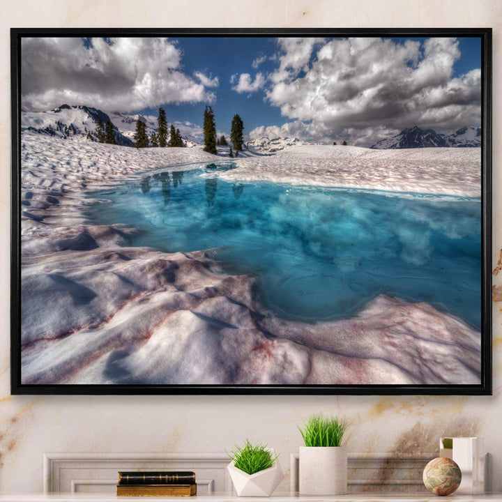 Amazing Blue Melt Lake in Fog